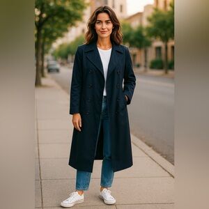 JONES NEW YORK long wool office coat dressy warm stylish navy blue essentials